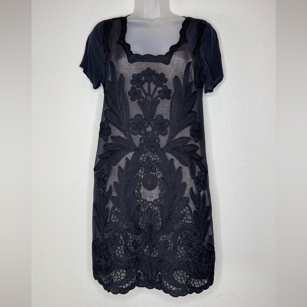 Yoana Baraschi Black Floral Sheer Lace Shift Mini Dress Small NWT Anthropologie